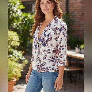 Three Eighty Two | Floral V-Neck Faux Wrap Blouse - NWT